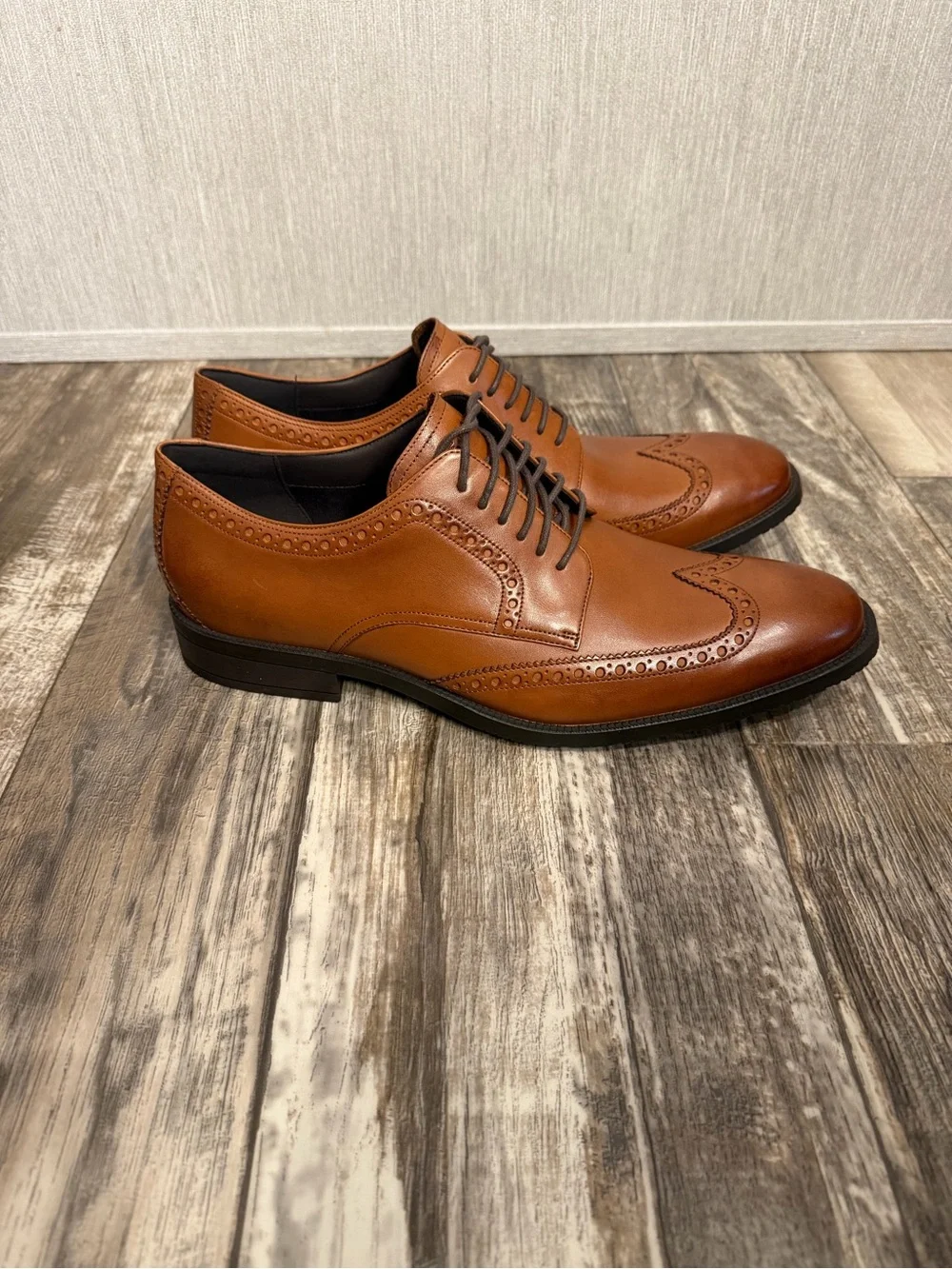 Cole Hasn Men's Classic Tan Leather Wingtip Oxford Dress Shoes Size 12